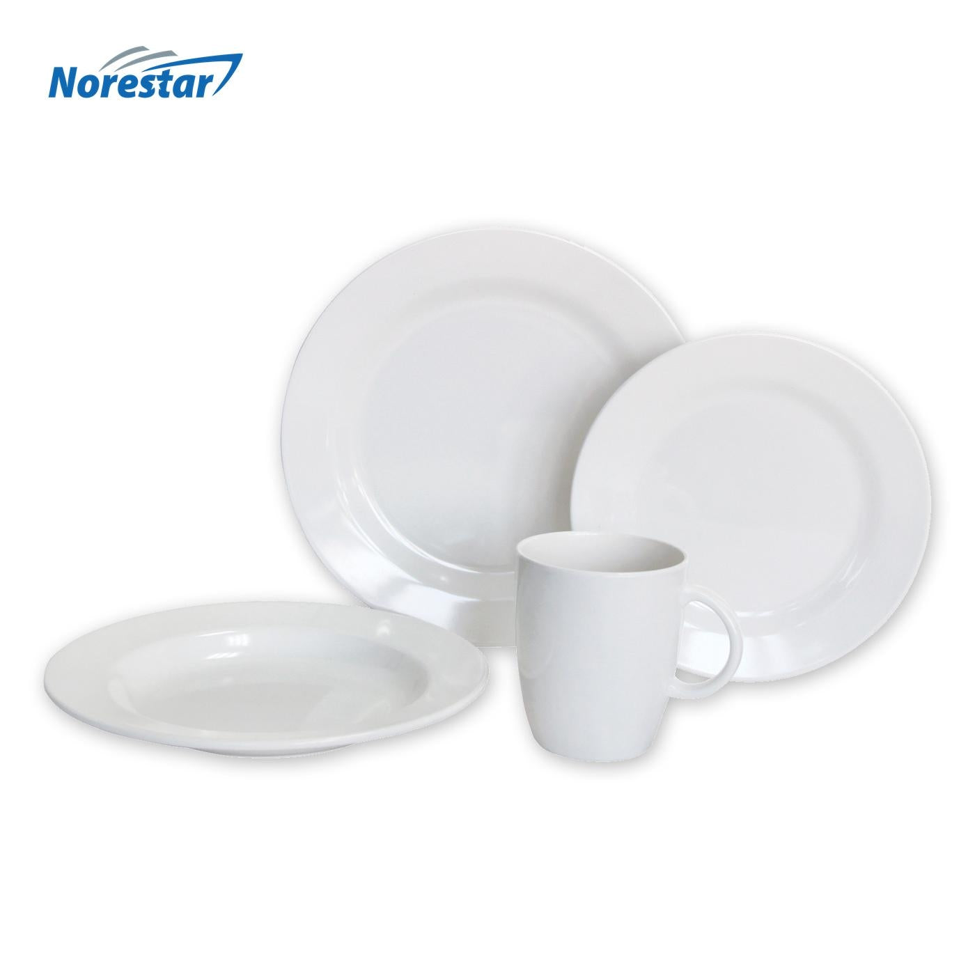 16 Piece Non-Skid Melamine Galleyware, Solid White Collection