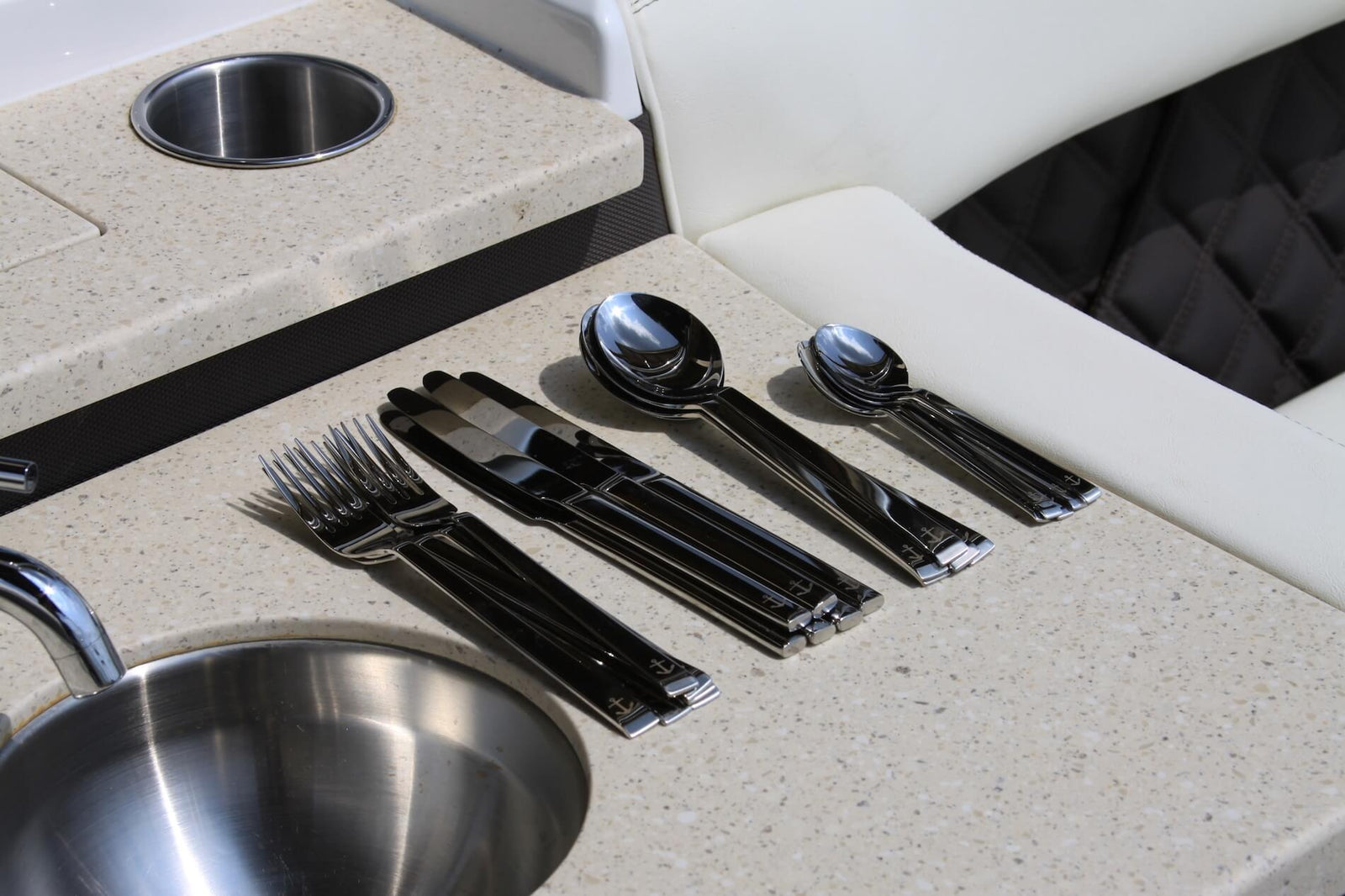 24 Piece Stainless Steel Nautical Theme Cutlery/Flatware Set - on Table
