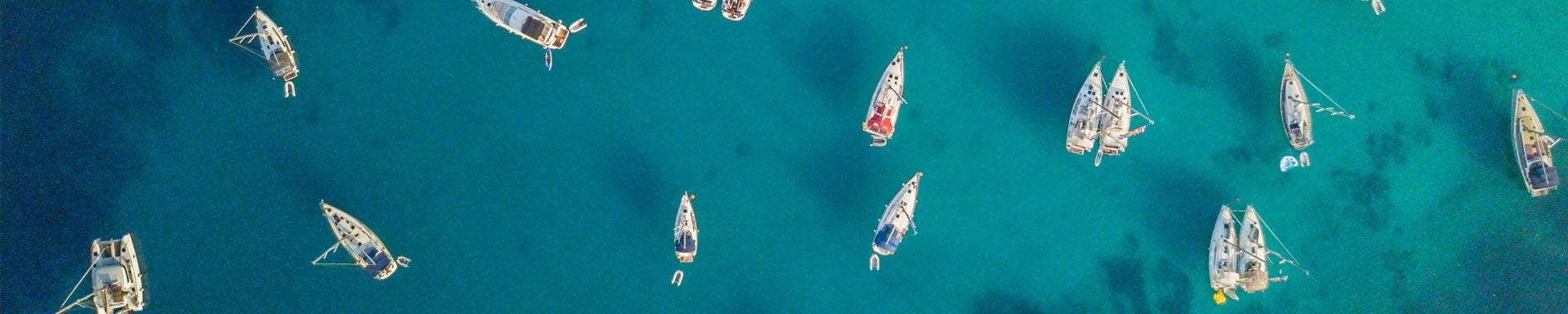 Many boats anchored, drone view