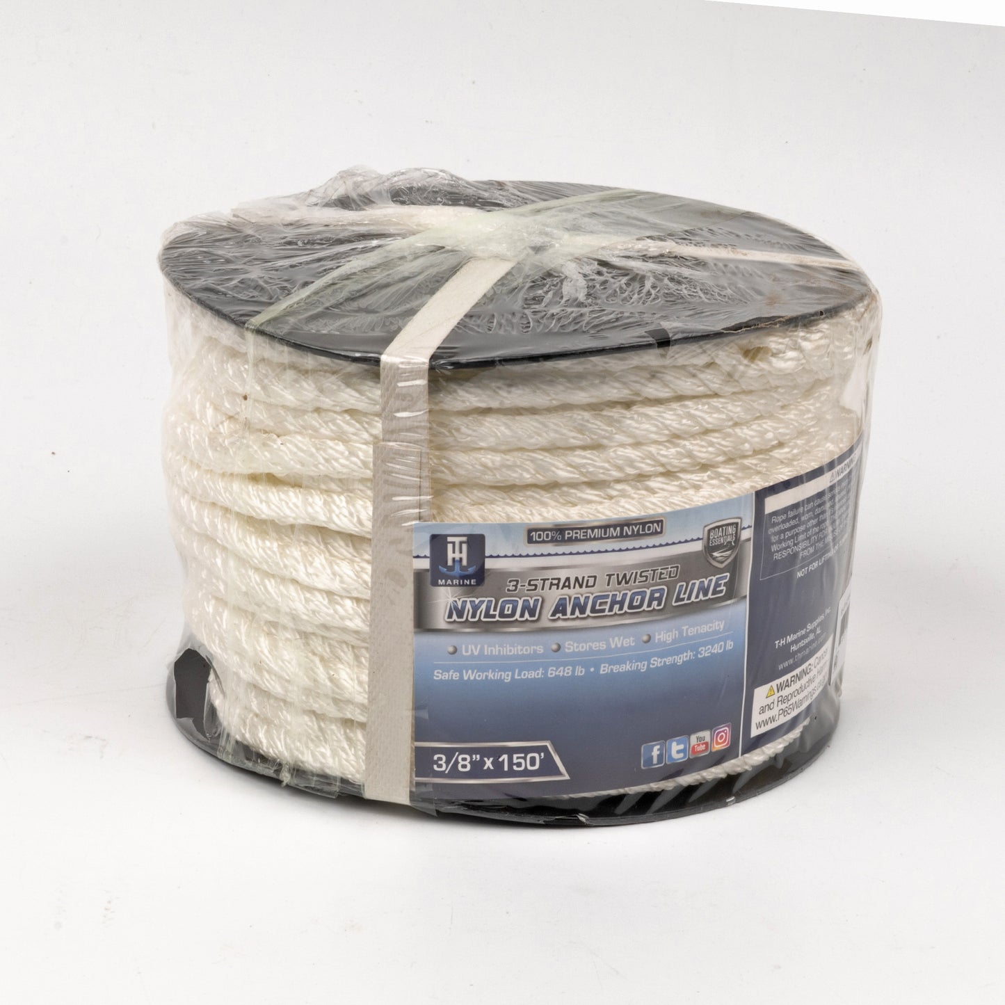 3-Strand Nylon Anchor Line, 150' x 3/8"