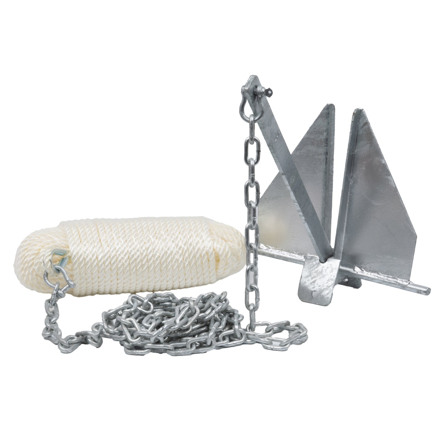 Fluke Boat Anchor Kit: 150' Rope, 6' Chain, for Boats to 28'
