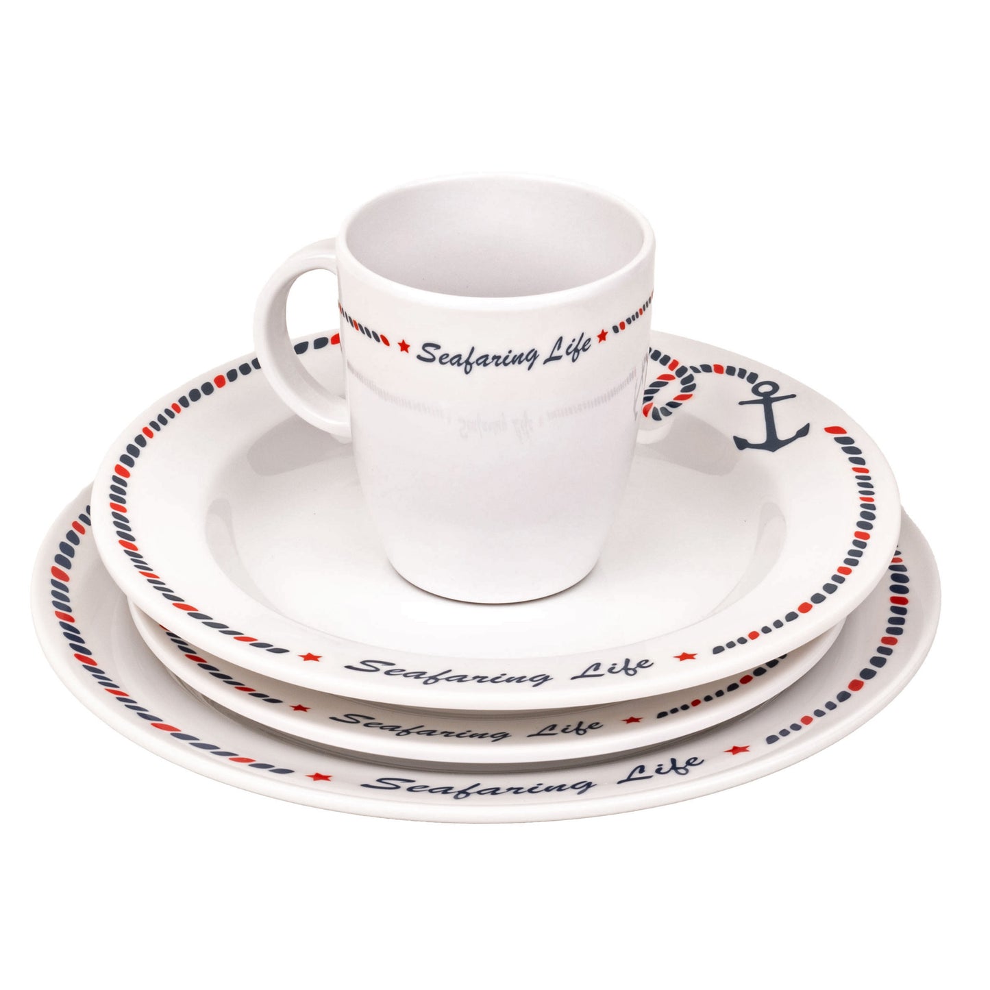 16 Piece Non-Skid Melamine Galleyware, Anchor Collection