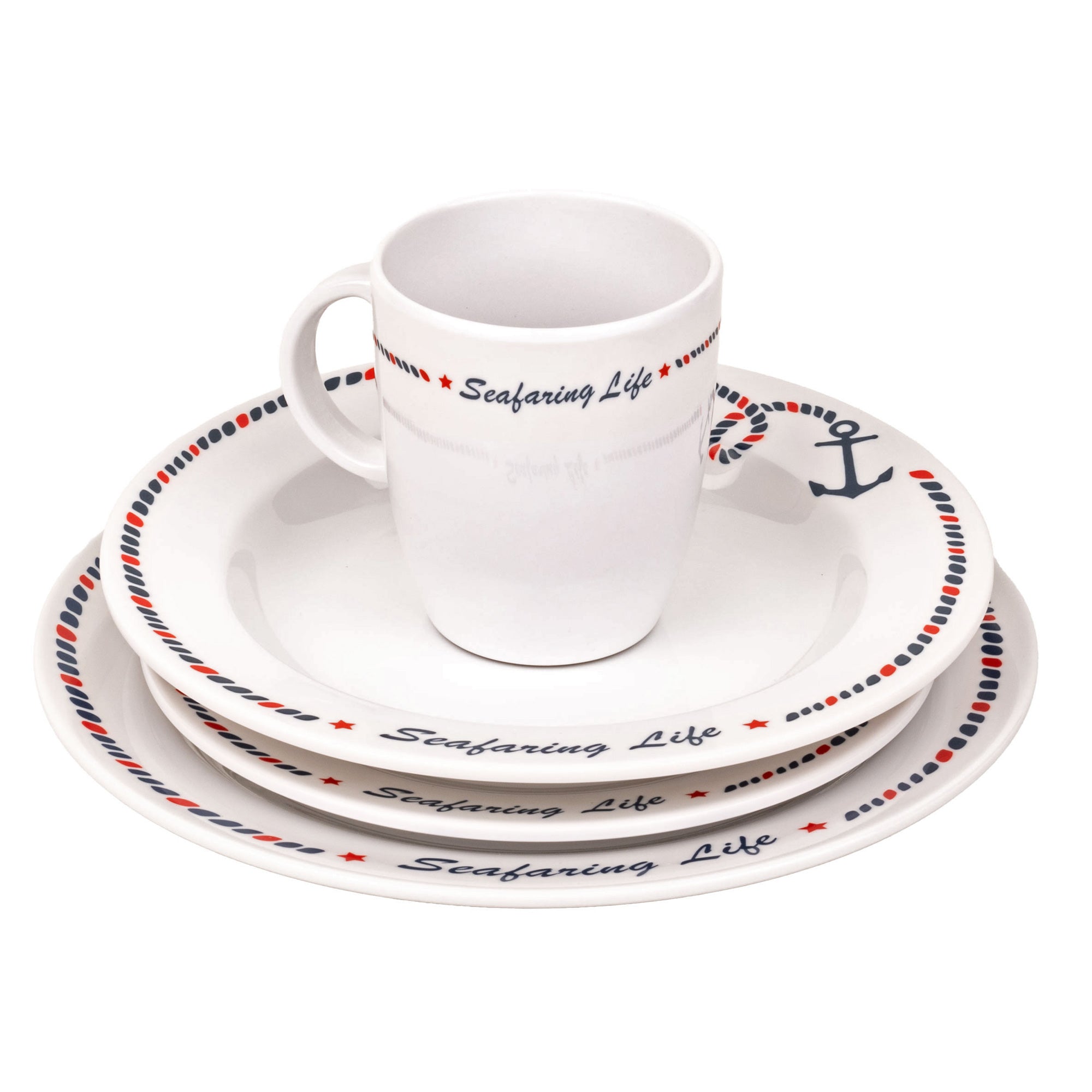 16 Piece Non-Skid Melamine Galleyware, Anchor Collection