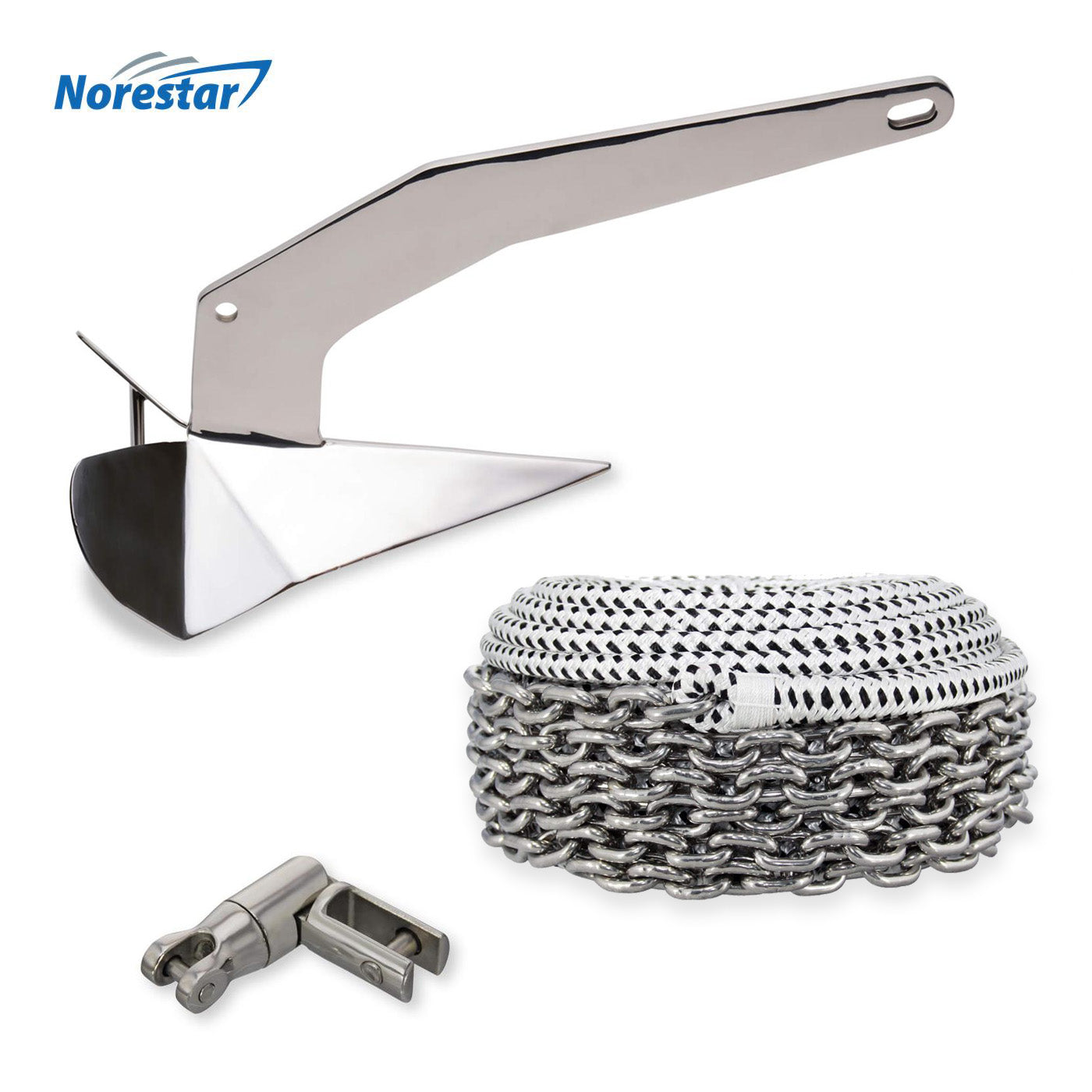 Norestar Wing Anchor, Rode, and Swivel Windlass Ready Kit for Boats to ...