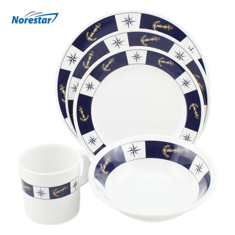 16 Piece Non-Skid Melamine Galleyware, Solid White Collection