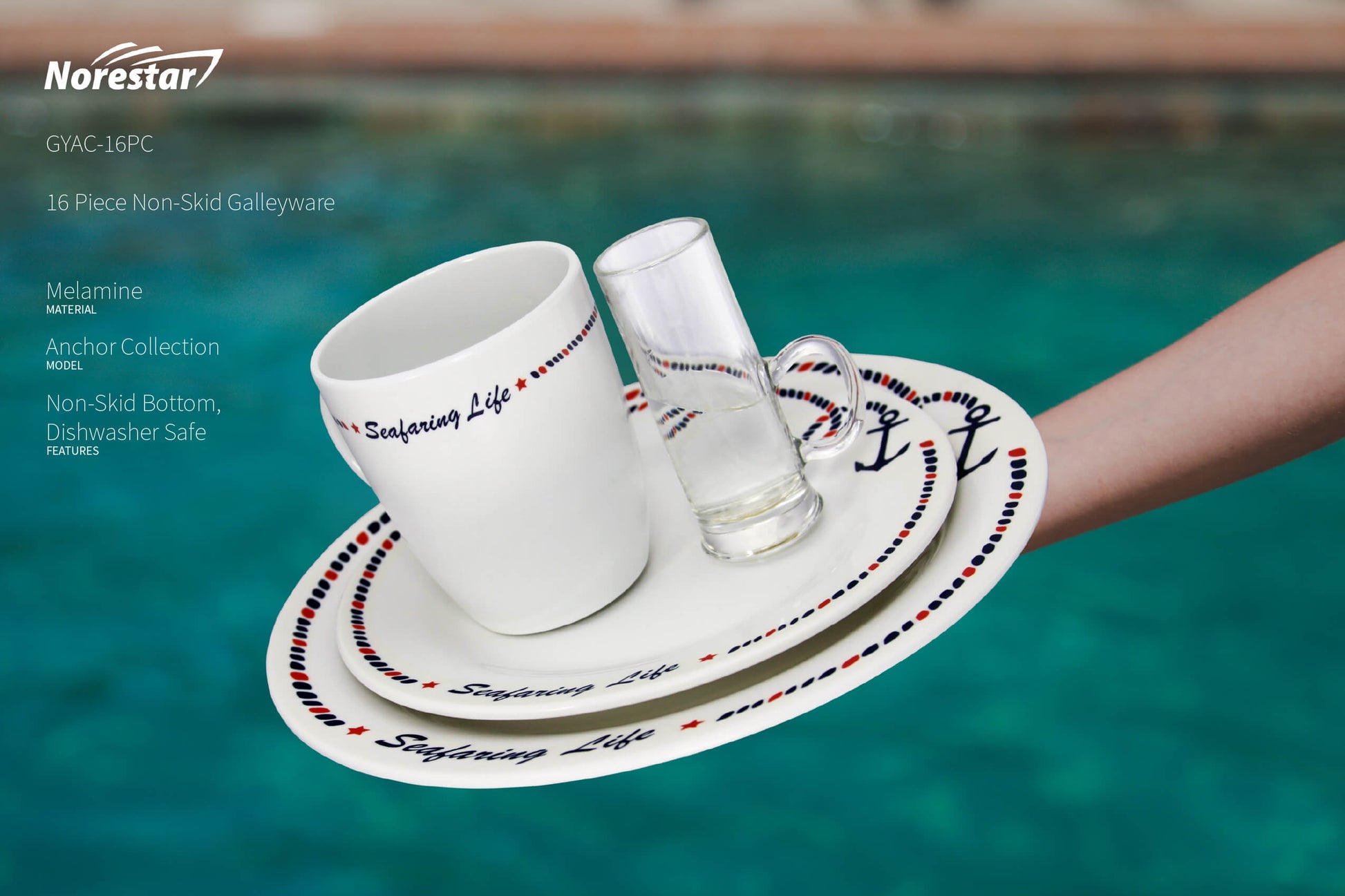16 Piece Non-Skid Melamine Galleyware  Anchor Collection  Non-Skid Demo