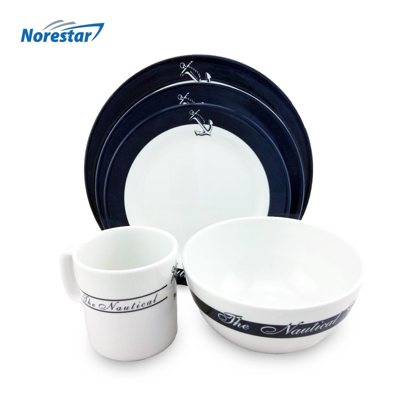 Norestar 20 Piece Melamine Galleyware Dish Set, Nautical