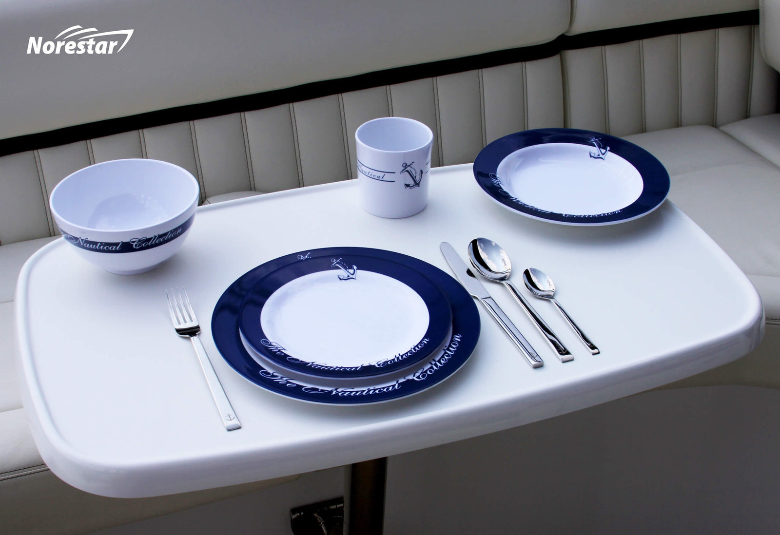 20 Piece Melamine Galleyware Set  Nautical Collection  Serving (shown with cutlery)