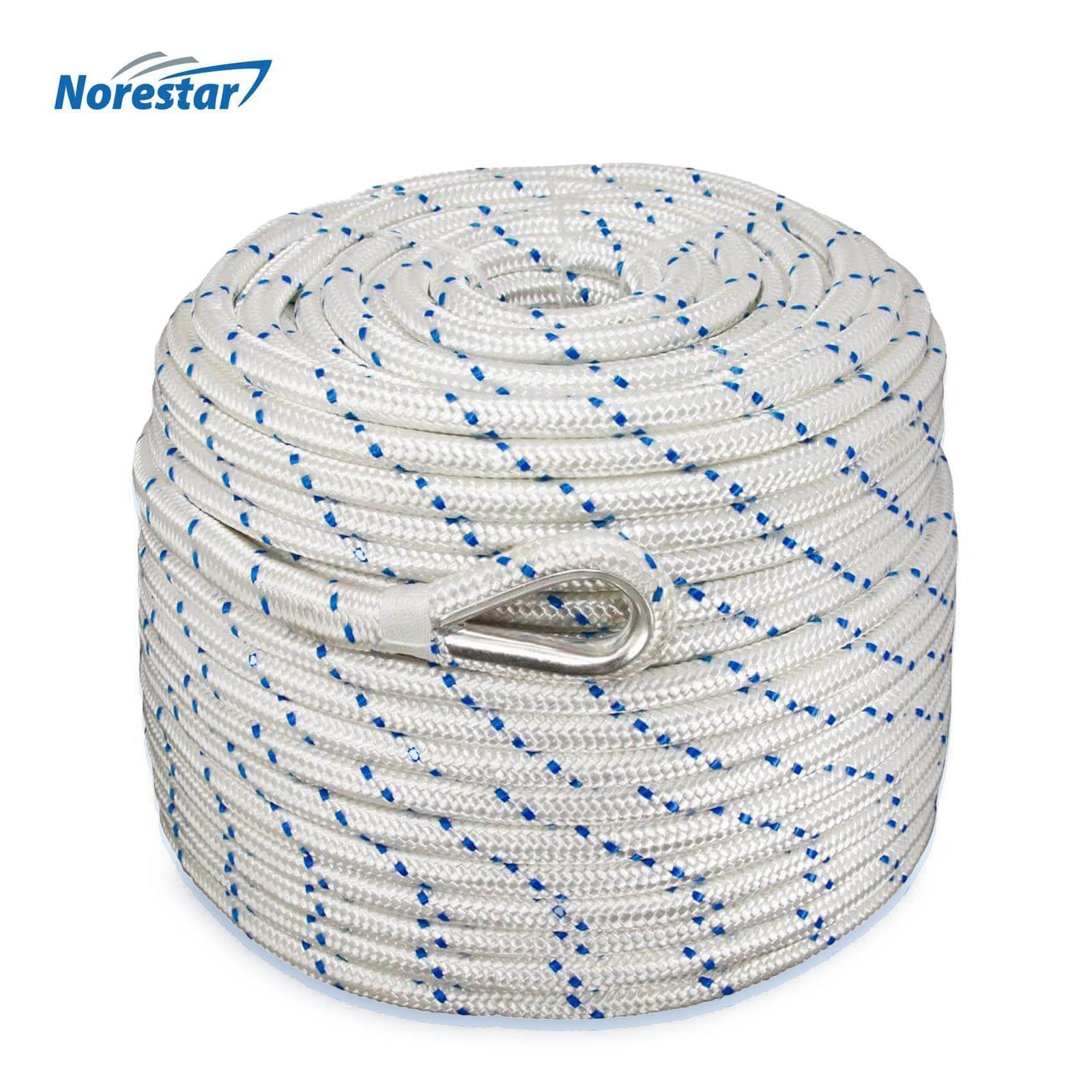 Norestar Double-Braided Nylon Anchor Rope with Stainless Steel Thimble –