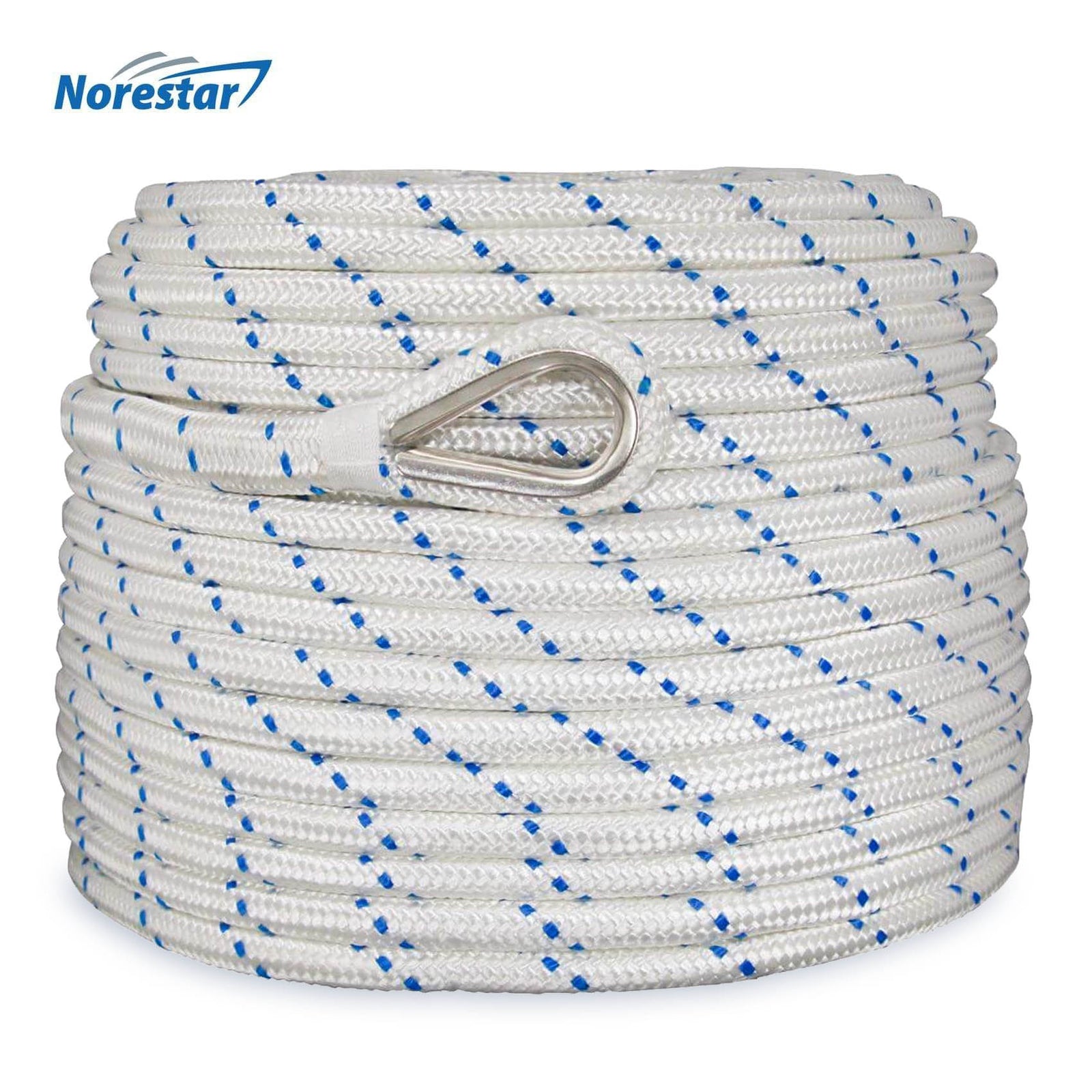 Norestar Double-Braided Nylon Anchor Rope with Stainless Steel Thimble –