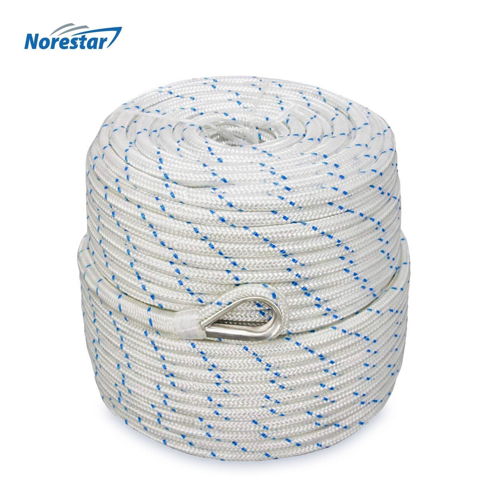 Norestar Double-Braided Nylon Anchor Rope with Stainless Steel Thimble –