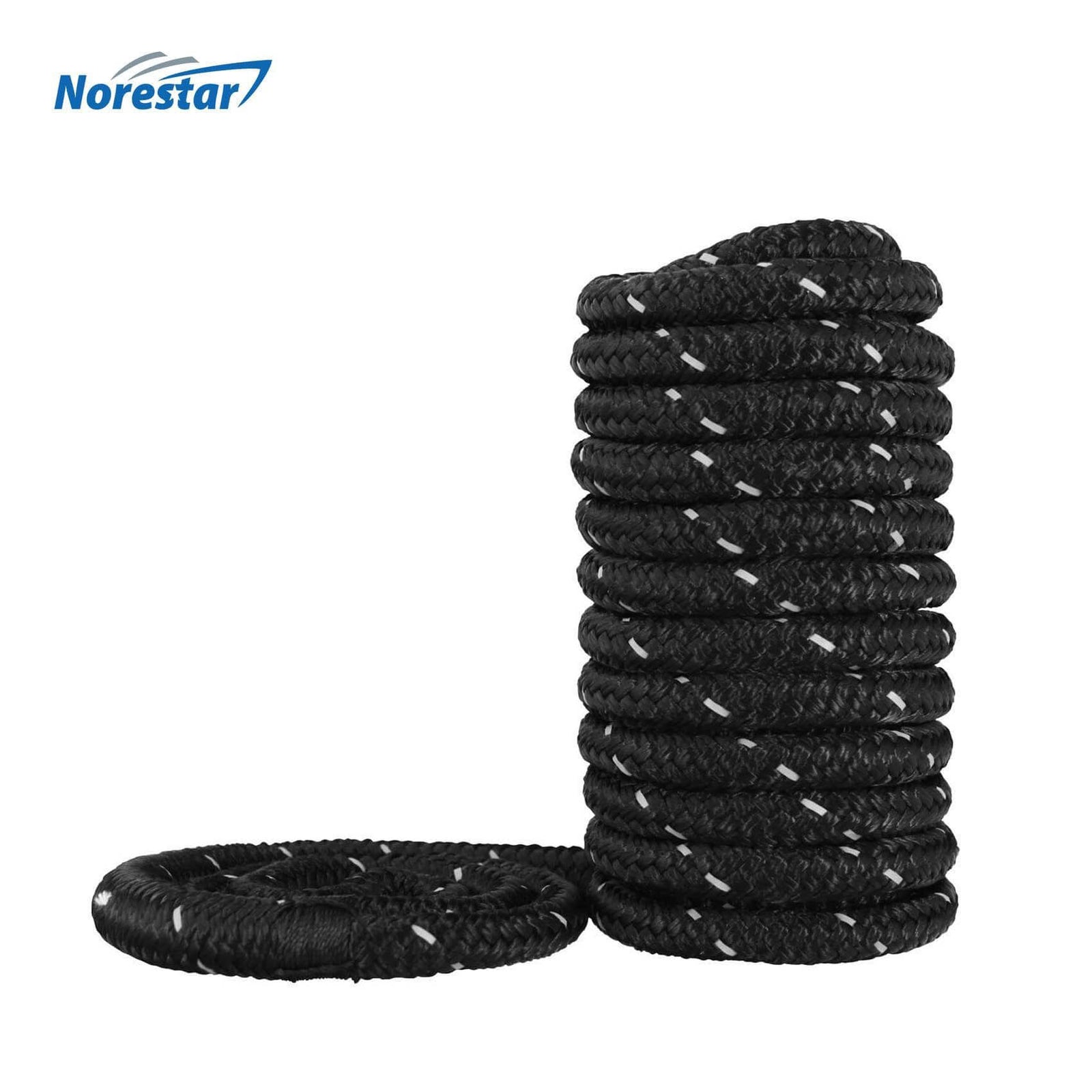 Norestar High-Visibility Reflective Double-Braided Nylon Dock Line, Black –