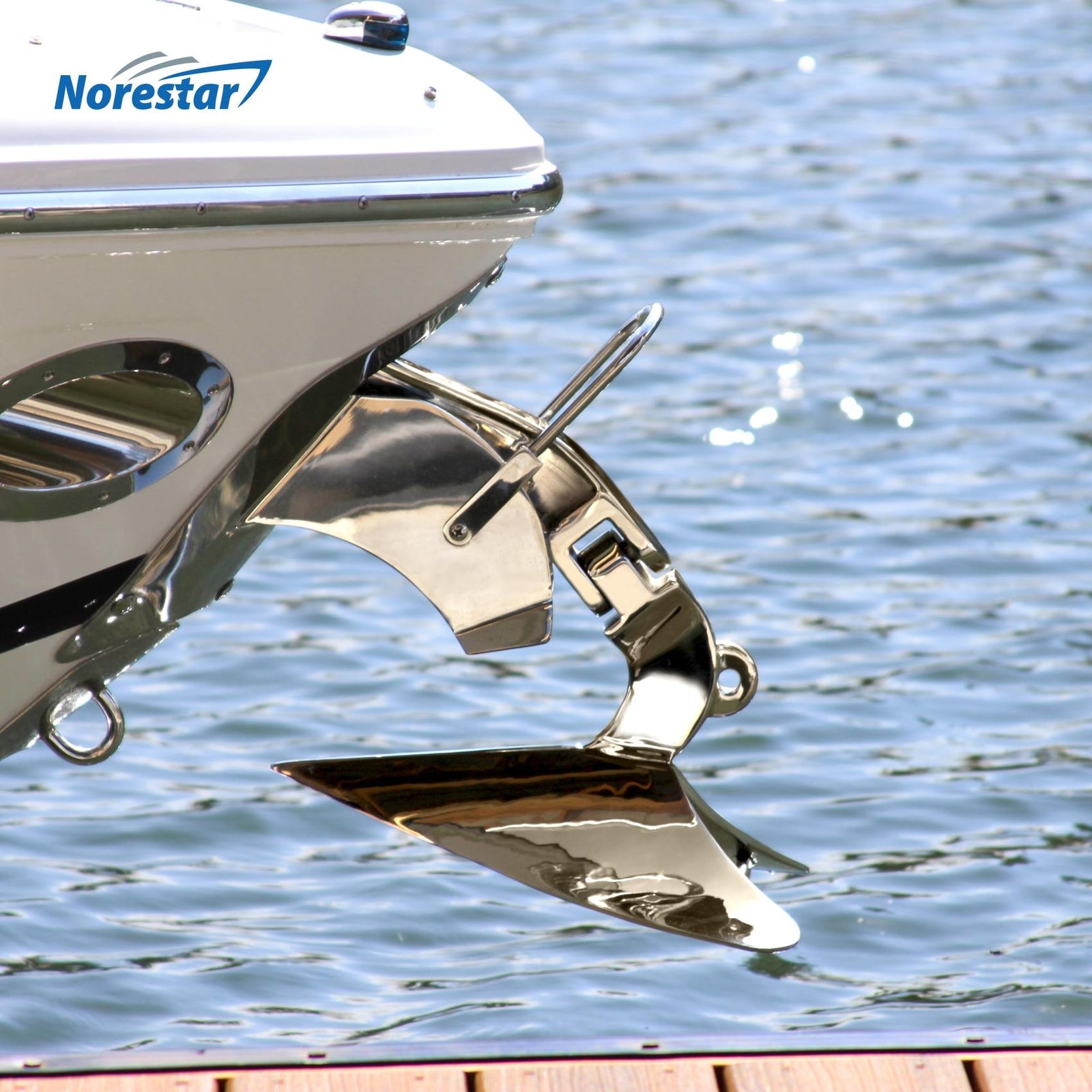 Norestar Stainless Steel Plow-Style Boat Anchor On Boat  Side