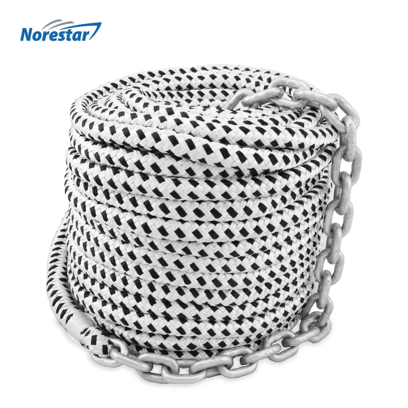 Norestar Double-Braided Nylon Anchor Rode (Windlass Rode): Anchor Rope Pre-Spliced with HT G4 Chain