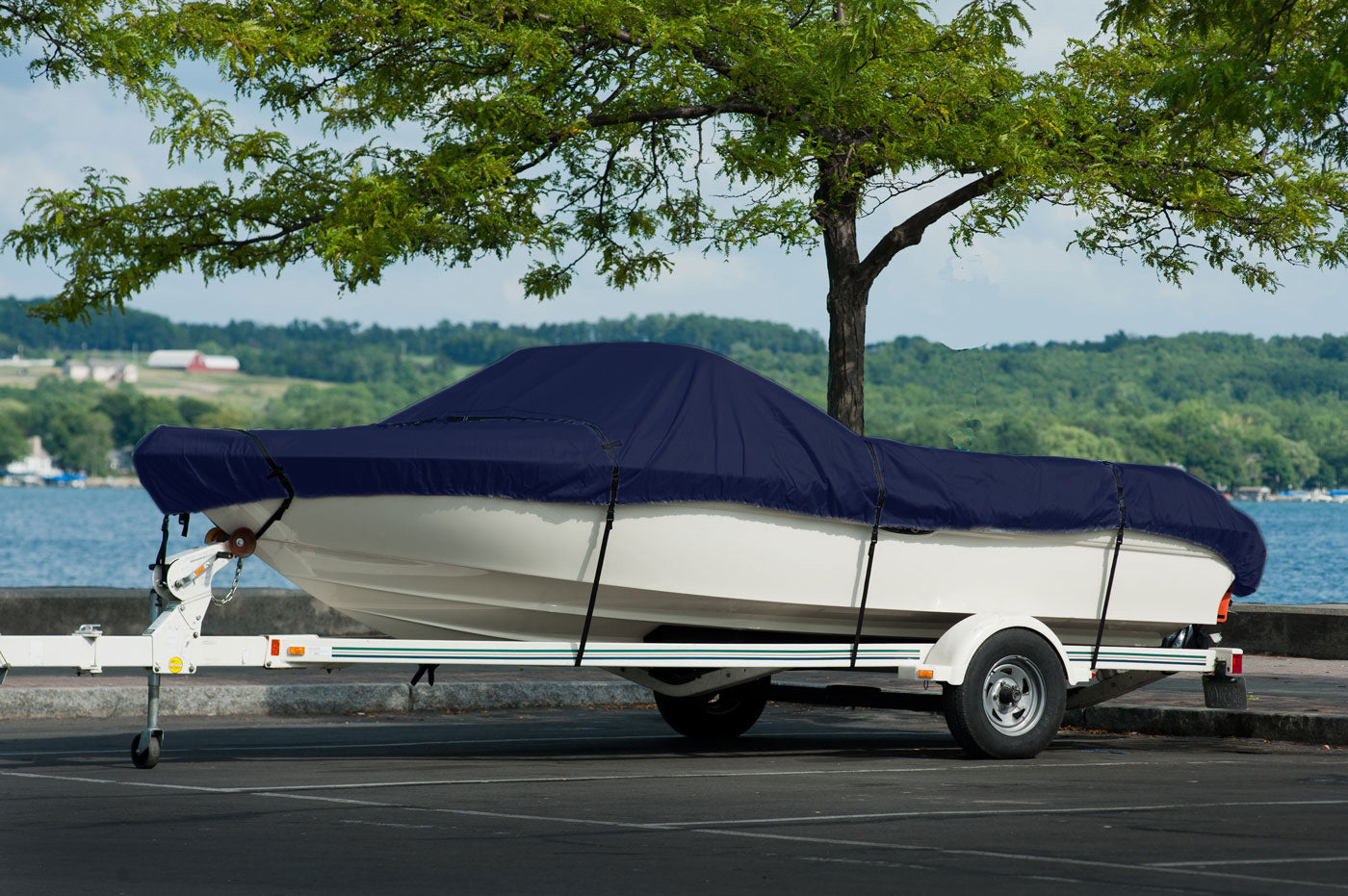 Boat Cover on Trailer - Blue