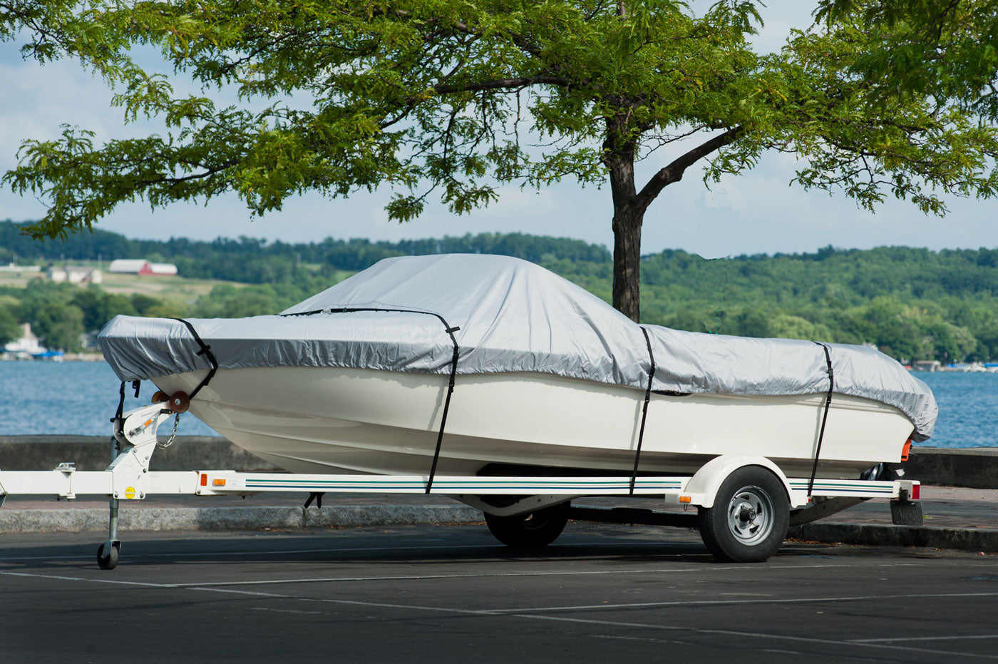 Boat Cover on Trailer - Grey